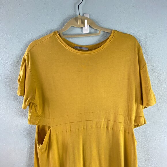 Zara Basic Mustard Yellow Side Waist Cut Out T-shirt Dress - Picture 2 of 8